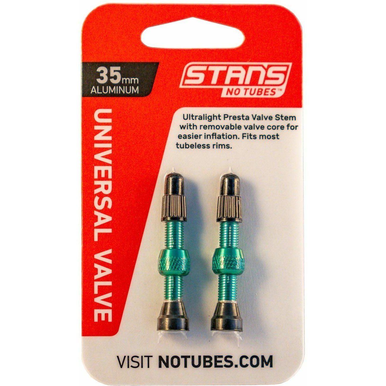 Stan's NoTubes - Valve Stem Pair, Universal, Al, Presta 35mm, Aqua