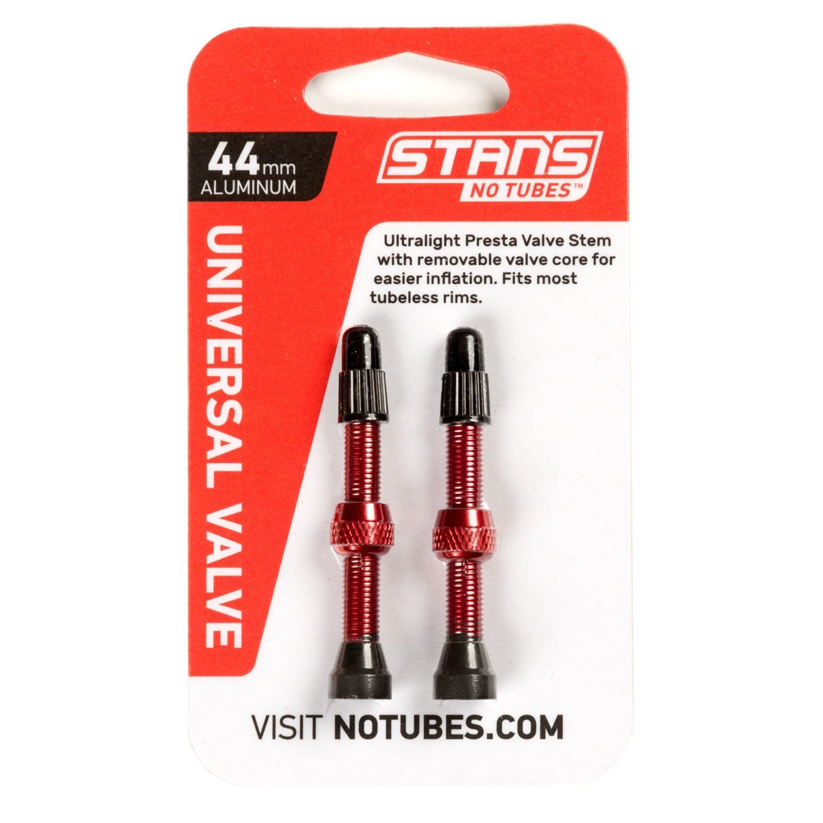Stan's NoTubes - Valve Stem Pair, Universal, Al, Presta 44mm, Red