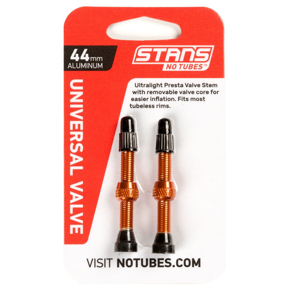 Stan's NoTubes - Valve Stem Pair, Universal, Al, Presta 44mm, Orange