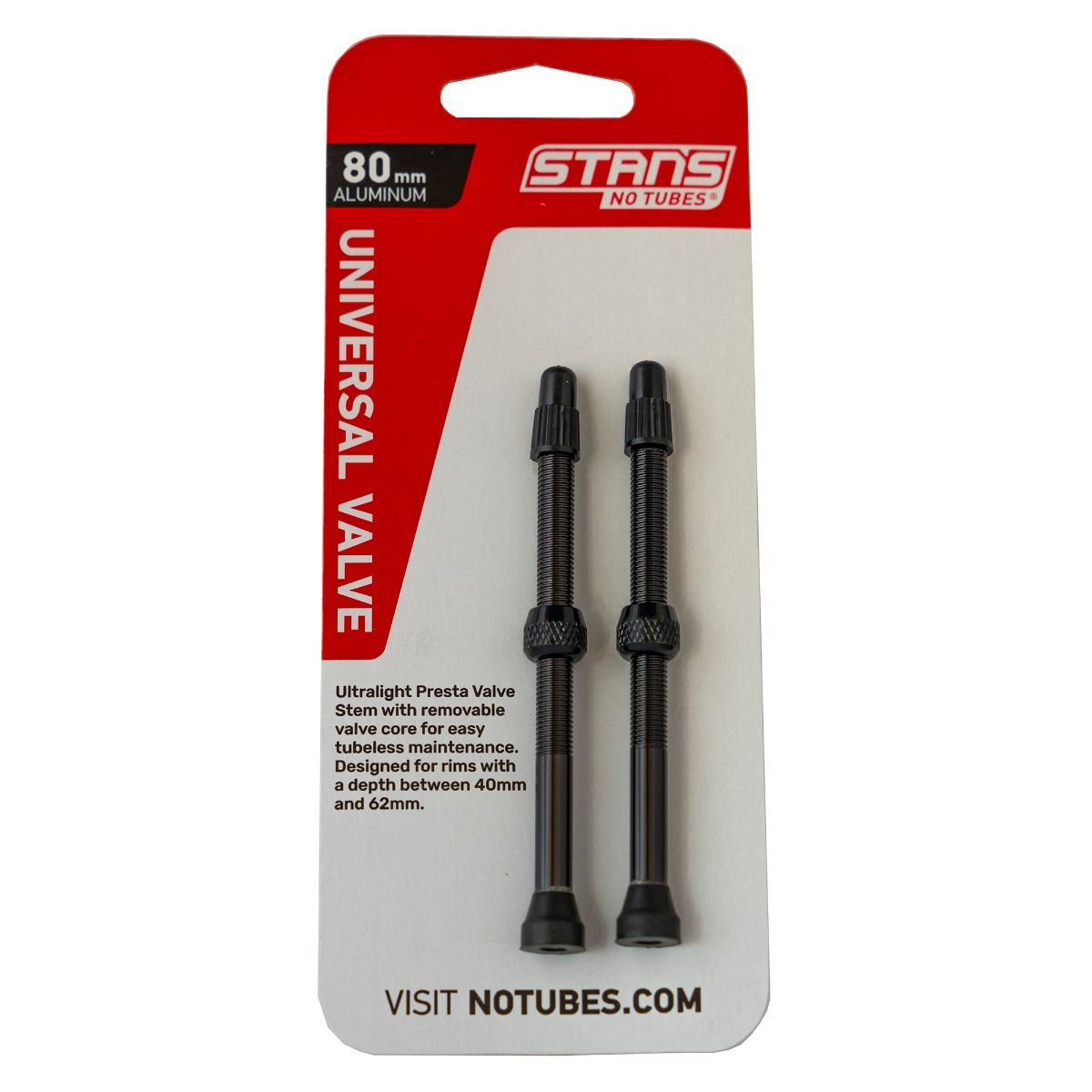 Stan's NoTubes - Valve Stem Pair, Universal, Al, Presta 80mm, Black